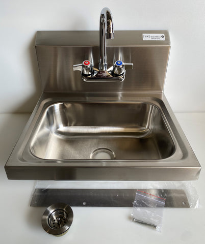 1 Compartment Wall Mount Sink w/ Backsplash and Faucet 14x10x5
