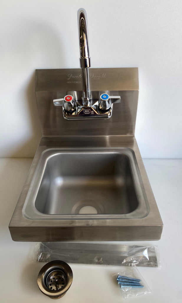 1 Compartment Wall Mount Sink w/ Backsplash and Faucet 9x9x5